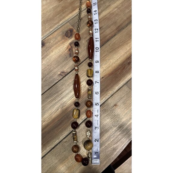 Chicos Brown Amber Gold Tone 20" Long Beaded Statement Necklace NEW - Picture 16 of 16